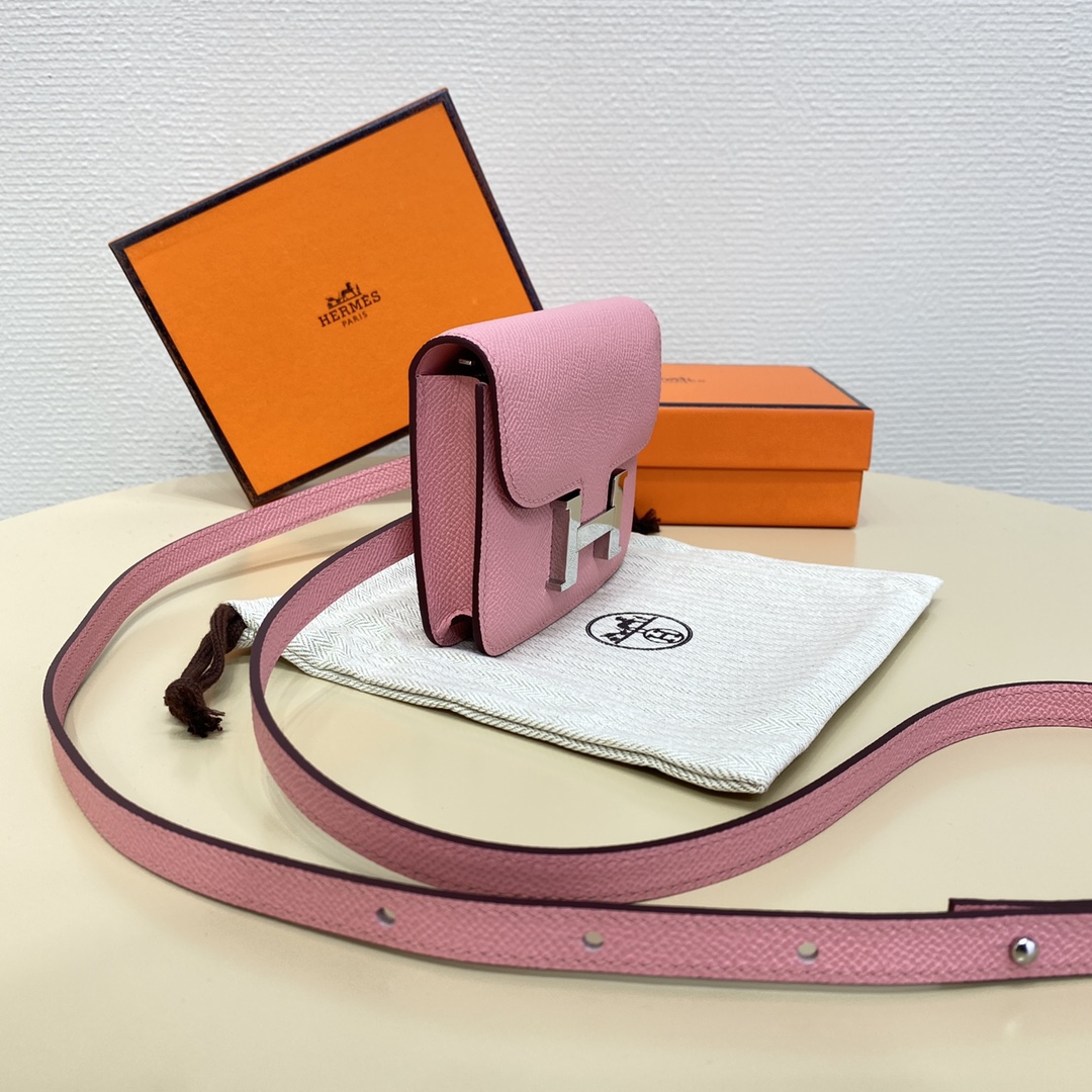 Hermes Constance Slim Wallet Belt Bag In Rose Confetti Epsom Leather